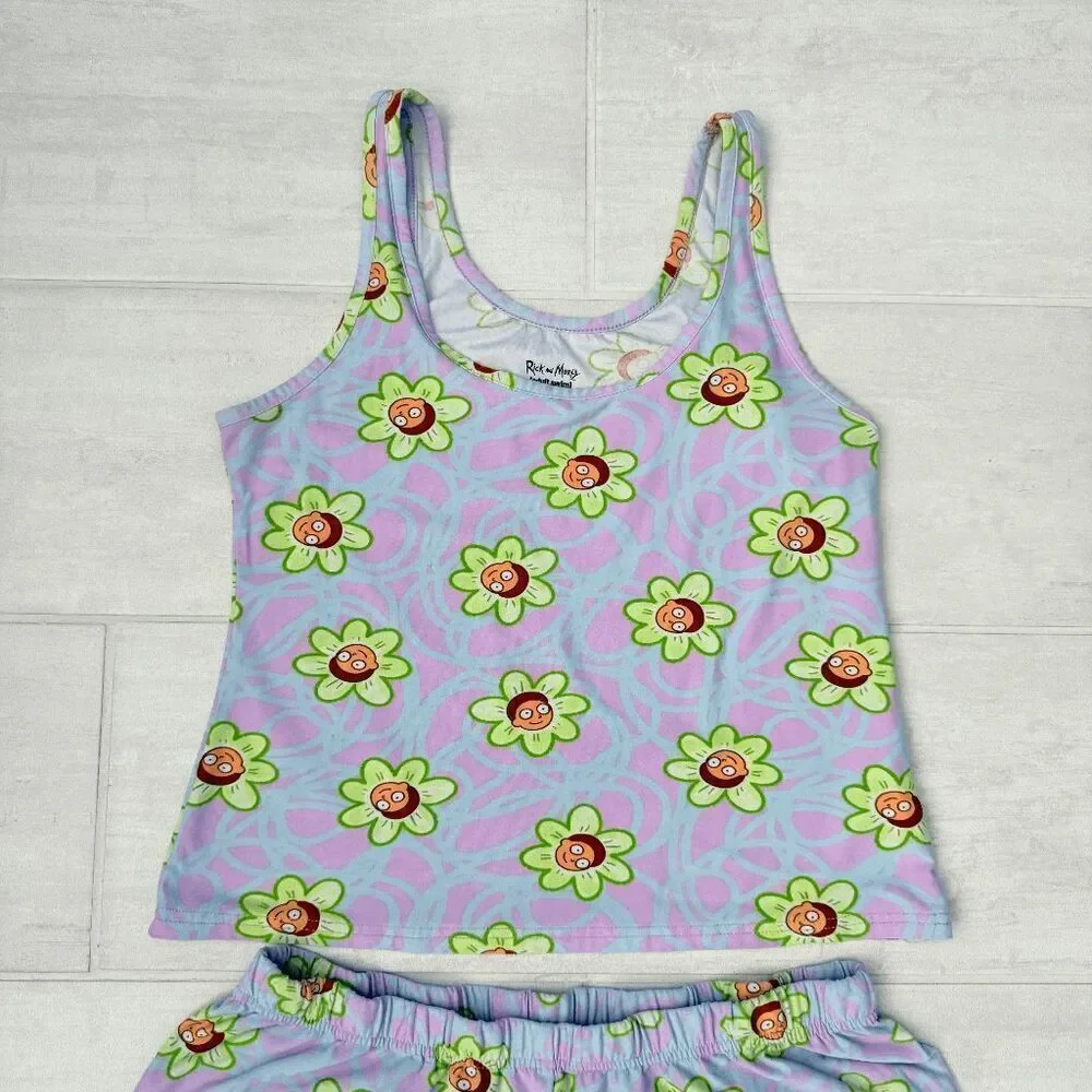 Rick and Morty Matching PJ Set Cami Tank Shorts Adult Swim Purple Green Medium